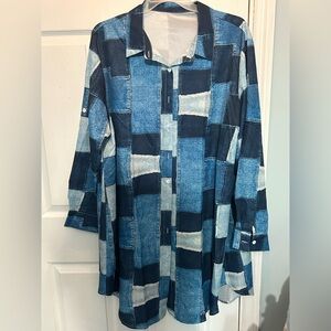 Blue Patchwork Mini Dress